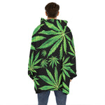 Watercolor Marijuana Leaf Pattern Print Hoodie Blanket