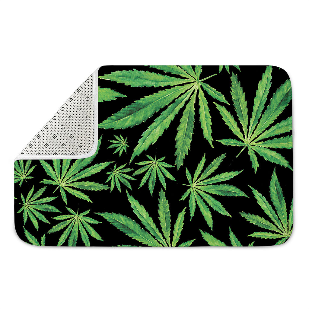 Watercolor Marijuana Leaf Pattern Print Indoor Door Mat