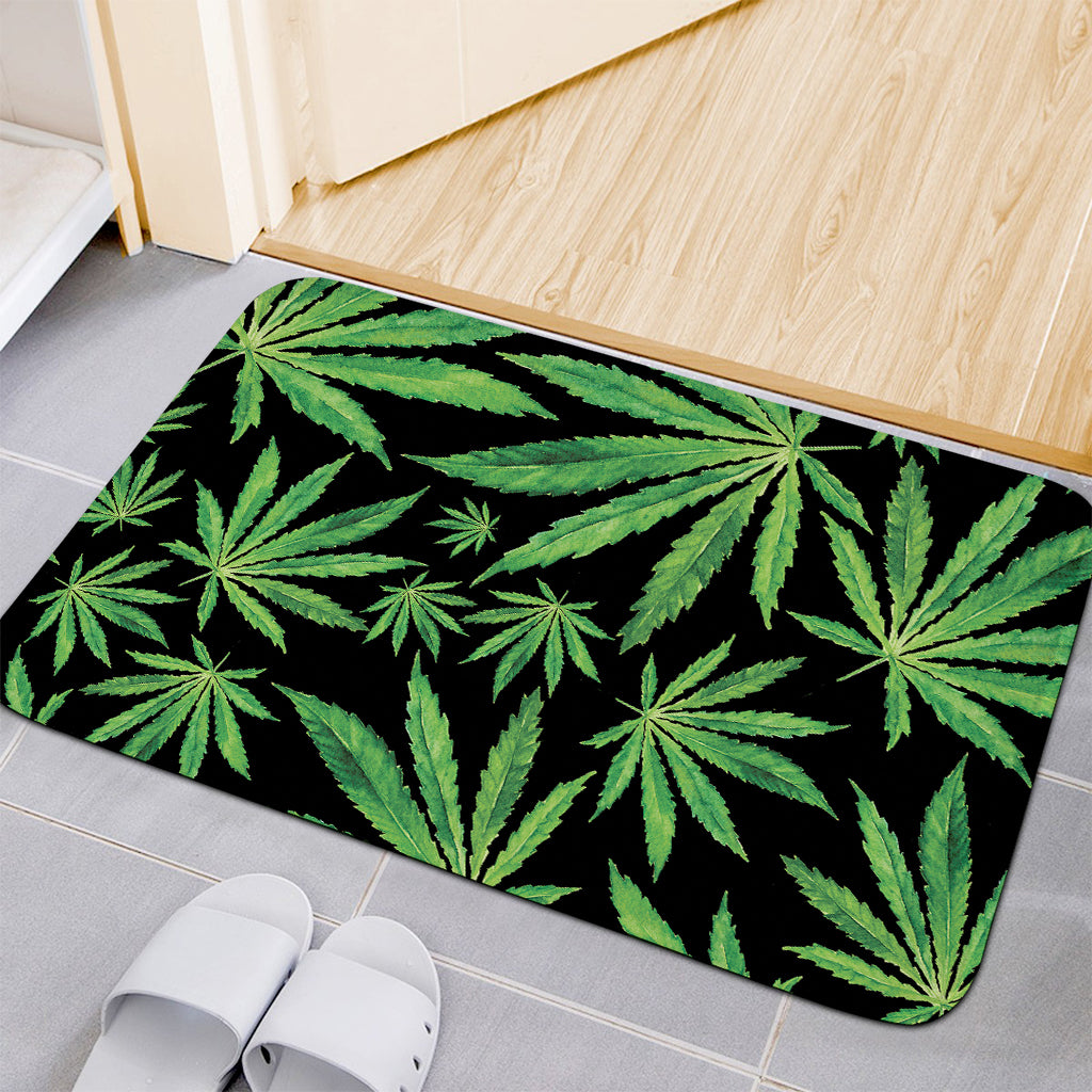 Watercolor Marijuana Leaf Pattern Print Indoor Door Mat