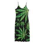 Watercolor Marijuana Leaf Pattern Print Jersey Midi Cami Dress