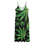 Watercolor Marijuana Leaf Pattern Print Jersey Midi Cami Dress
