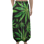 Watercolor Marijuana Leaf Pattern Print Lantern Pants