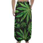Watercolor Marijuana Leaf Pattern Print Lantern Pants
