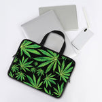 Watercolor Marijuana Leaf Pattern Print Laptop Sleeve With Handle