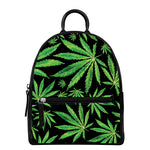 Watercolor Marijuana Leaf Pattern Print Leather Backpack