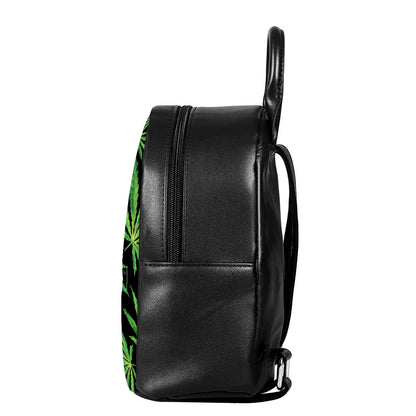 Watercolor Marijuana Leaf Pattern Print Leather Backpack