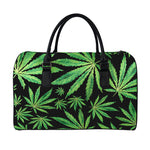 Watercolor Marijuana Leaf Pattern Print Leather Duffle Bag