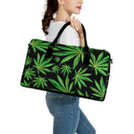 Watercolor Marijuana Leaf Pattern Print Leather Duffle Bag