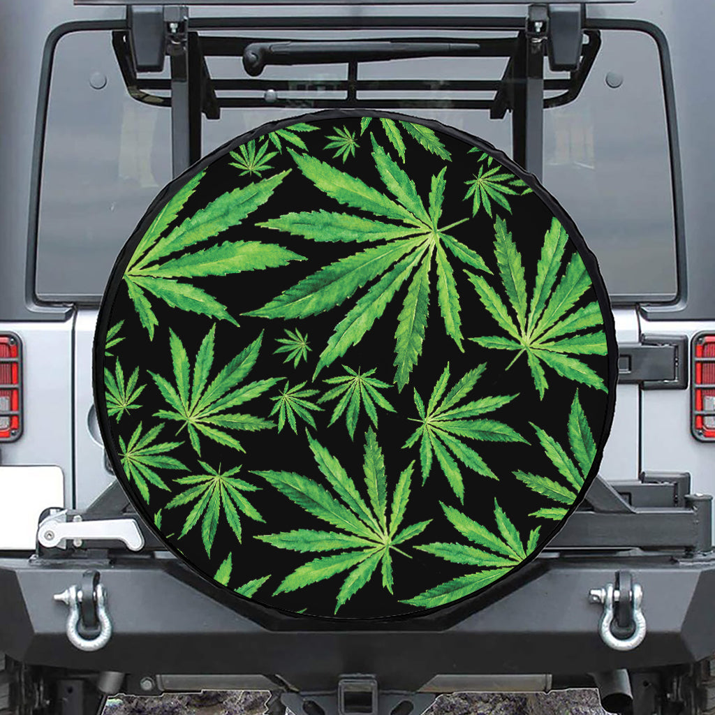 Watercolor Marijuana Leaf Pattern Print Leather Spare Tire Cover