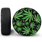 Watercolor Marijuana Leaf Pattern Print Leather Spare Tire Cover