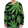 Watercolor Marijuana Leaf Pattern Print Long Sleeve Baseball Jersey