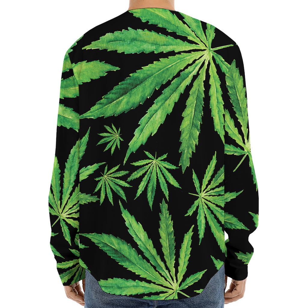 Watercolor Marijuana Leaf Pattern Print Long Sleeve Baseball Jersey