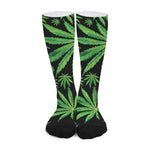 Watercolor Marijuana Leaf Pattern Print Long Socks