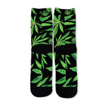 Watercolor Marijuana Leaf Pattern Print Long Socks