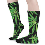 Watercolor Marijuana Leaf Pattern Print Long Socks