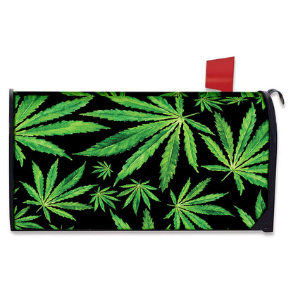 Watercolor Marijuana Leaf Pattern Print Mailbox Cover