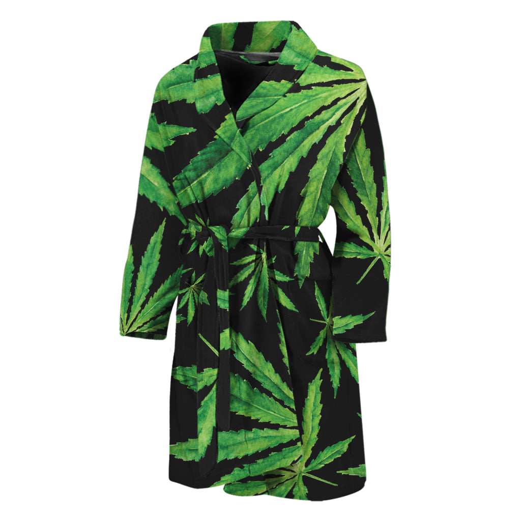 Watercolor Marijuana Leaf Pattern Print Men's Bathrobe