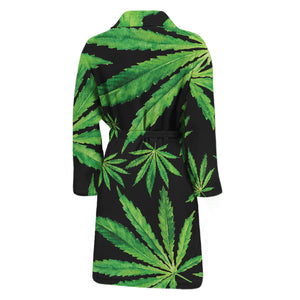 Watercolor Marijuana Leaf Pattern Print Men's Bathrobe