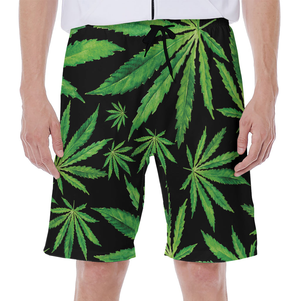 Watercolor Marijuana Leaf Pattern Print Men's Beach Shorts