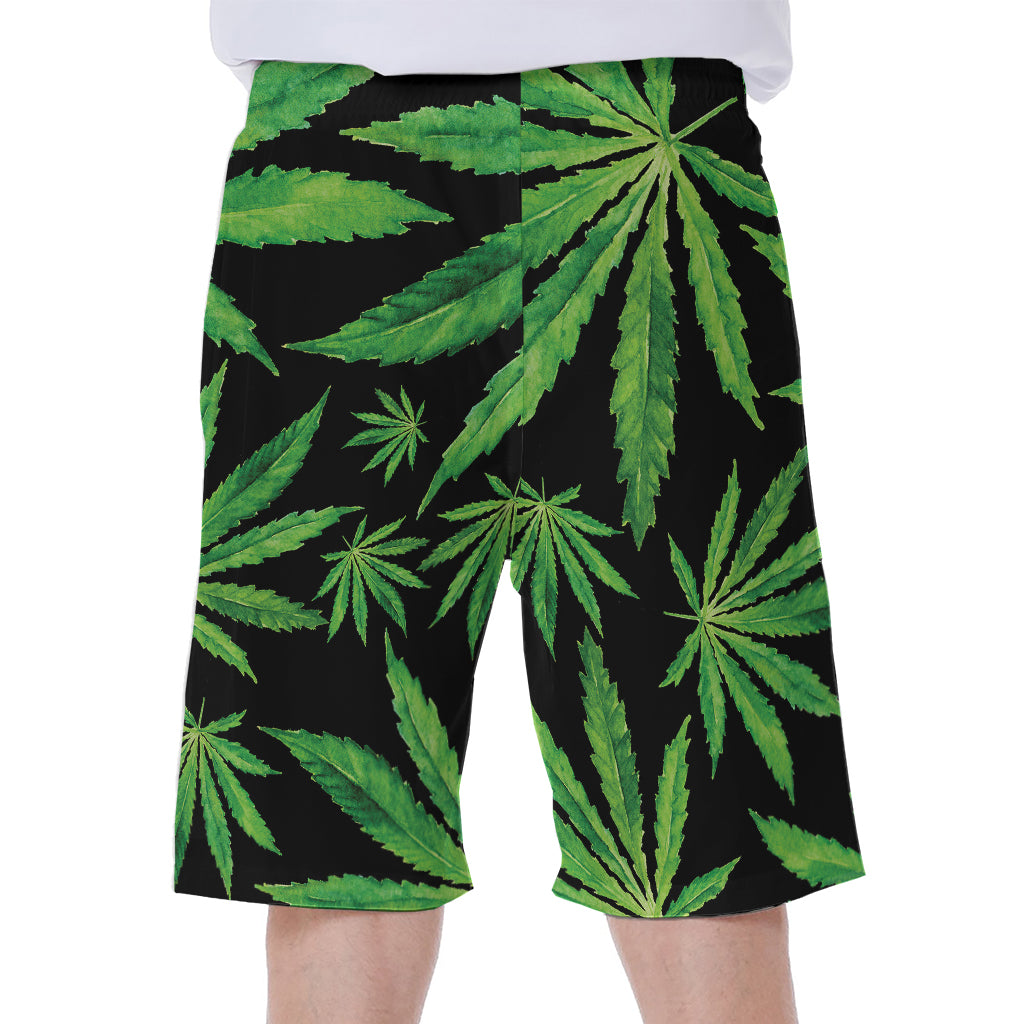 Watercolor Marijuana Leaf Pattern Print Men's Beach Shorts