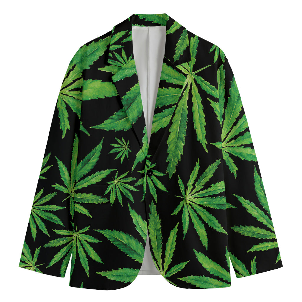 Watercolor Marijuana Leaf Pattern Print Men's Blazer