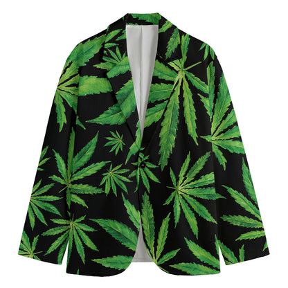 Watercolor Marijuana Leaf Pattern Print Men's Blazer