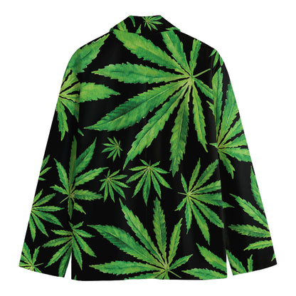 Watercolor Marijuana Leaf Pattern Print Men's Blazer