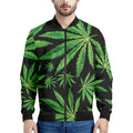 Watercolor Marijuana Leaf Pattern Print Men's Bomber Jacket
