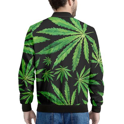 Watercolor Marijuana Leaf Pattern Print Men's Bomber Jacket