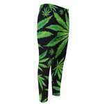 Watercolor Marijuana Leaf Pattern Print Men's Compression Pants