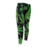 Watercolor Marijuana Leaf Pattern Print Men's Compression Pants