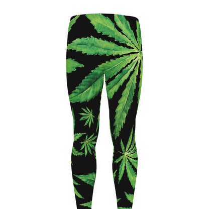 Watercolor Marijuana Leaf Pattern Print Men's leggings