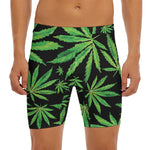 Watercolor Marijuana Leaf Pattern Print Men's Long Boxer Briefs