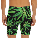 Watercolor Marijuana Leaf Pattern Print Men's Long Boxer Briefs