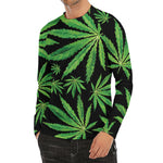 Watercolor Marijuana Leaf Pattern Print Men's Long Sleeve Rash Guard