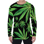 Watercolor Marijuana Leaf Pattern Print Men's Long Sleeve T-Shirt