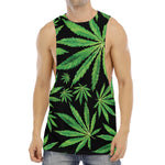 Watercolor Marijuana Leaf Pattern Print Men's Muscle Tank Top