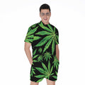 Watercolor Marijuana Leaf Pattern Print Men's Romper