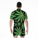Watercolor Marijuana Leaf Pattern Print Men's Rompers