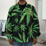 Watercolor Marijuana Leaf Pattern Print Men's Shirt Jacket