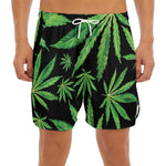 Watercolor Marijuana Leaf Pattern Print Men's Split Running Shorts
