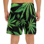 Watercolor Marijuana Leaf Pattern Print Men's Split Running Shorts