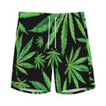Watercolor Marijuana Leaf Pattern Print Men's Athletic Shorts