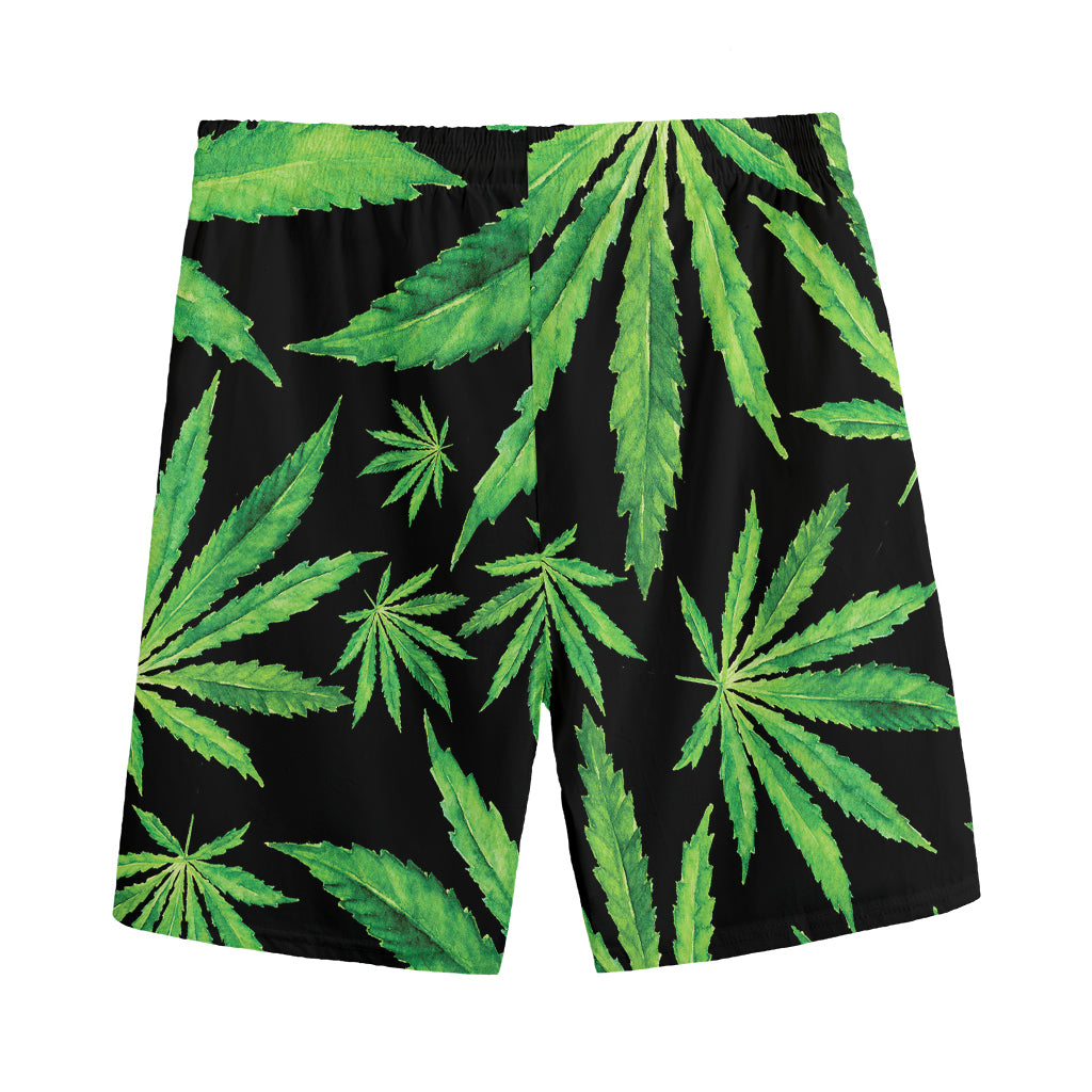 Watercolor Marijuana Leaf Pattern Print Men's Sports Shorts