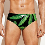 Watercolor Marijuana Leaf Pattern Print Men's Swim Briefs