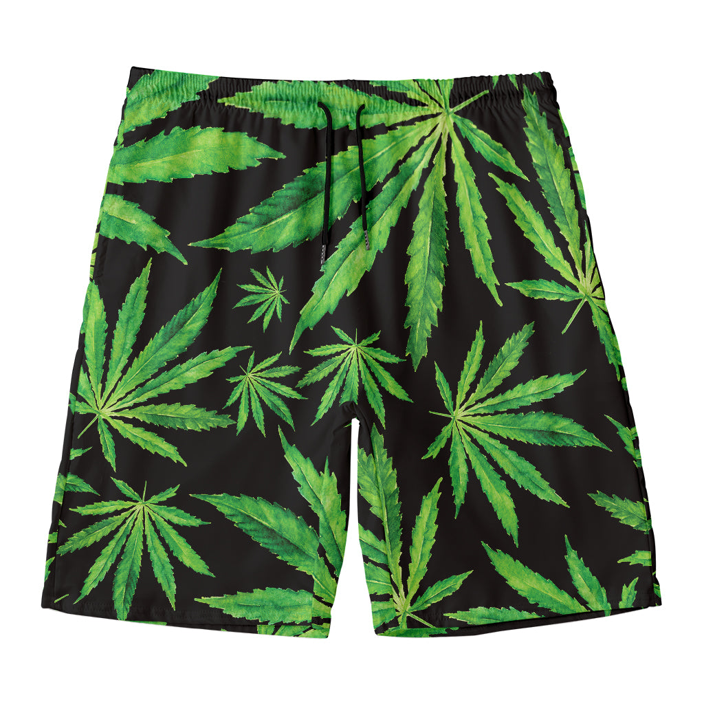 Watercolor Marijuana Leaf Pattern Print Men's Swim Trunks