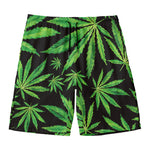 Watercolor Marijuana Leaf Pattern Print Men's Swim Trunks