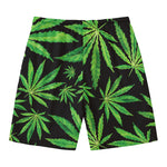 Watercolor Marijuana Leaf Pattern Print Men's Swim Trunks