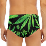 Watercolor Marijuana Leaf Pattern Print Men's Triangle Swim Briefs