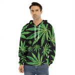 Watercolor Marijuana Leaf Pattern Print Men's Velvet Pullover Hoodie